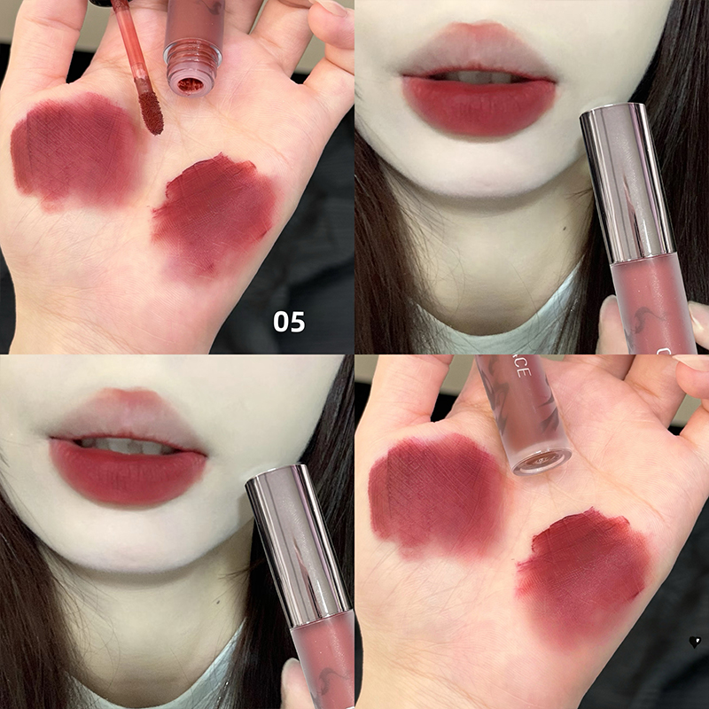 Matte Velvet Lip Tint Long Lasting - CACE-lápiz labial líquido marrón mate, brillo