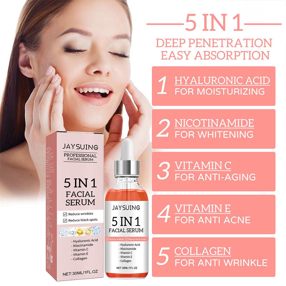 Suero Facial 5 en 1 con Vitami - Hyaluronic Acid Facial Serum reseña y precio